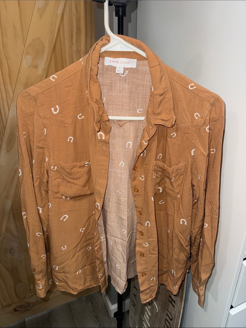 Pink Rose Women's Rust Orange Button-Front Shirt